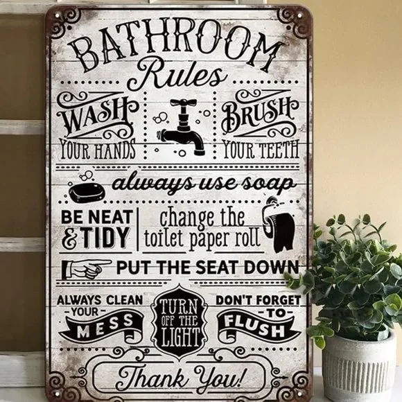 Vintage Bathroom Rules Wall Decor, 8x12 - Picture 1 of 3